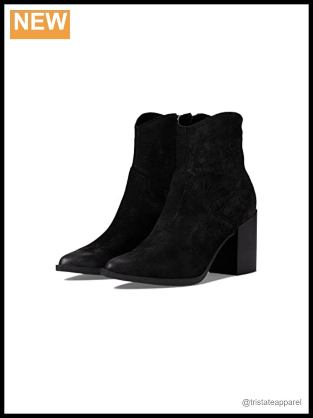 Steve Madden Cate Ankle Bootie Wood-Like Block Heel Pointed Toe Zip